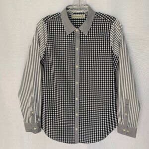 ABERCROMBIE & FITCH Navy Gingham Stripe Mixed Print Long Sleeve Shirt